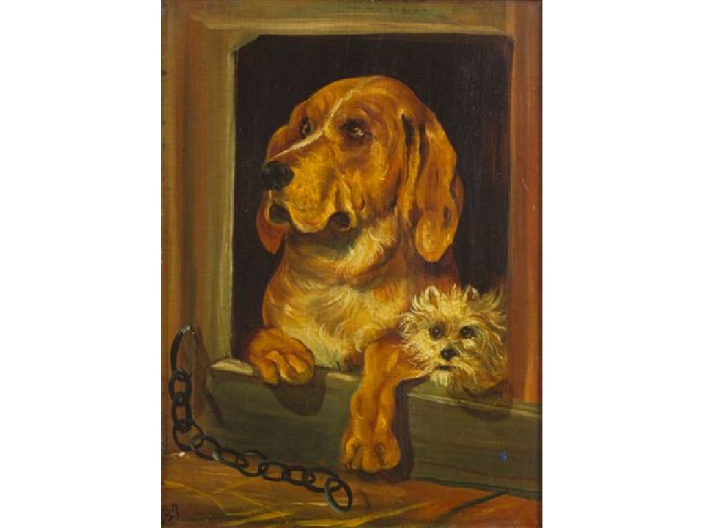 Appraisal: F MAYER BLOODHOUND AND TERRIER inscribed to the board verso