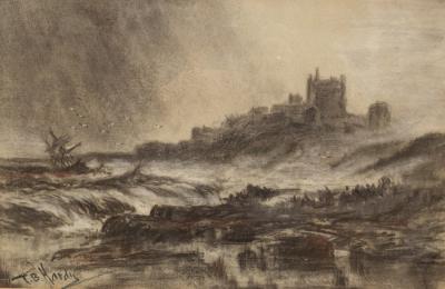 Appraisal: Thomas Bush Hardy - Coastal Scene with Ship and Castle