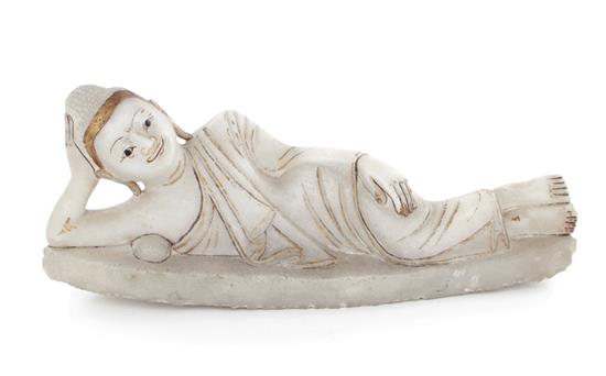 Appraisal: Southeast Asian painted alabaster reclining Buddha early th century H