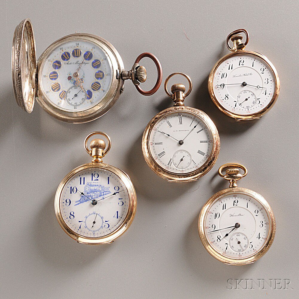 Appraisal: Five Pocket Watches of Varying Design and Manufacture including two