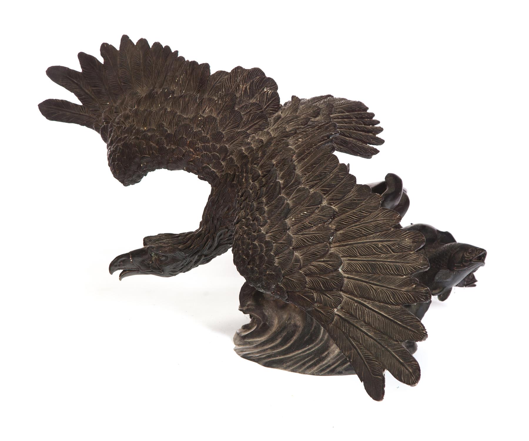 Appraisal: LARGE JAPANESE BRONZE FIGURAL GROUP Twentieth century Well-executed raptor catching