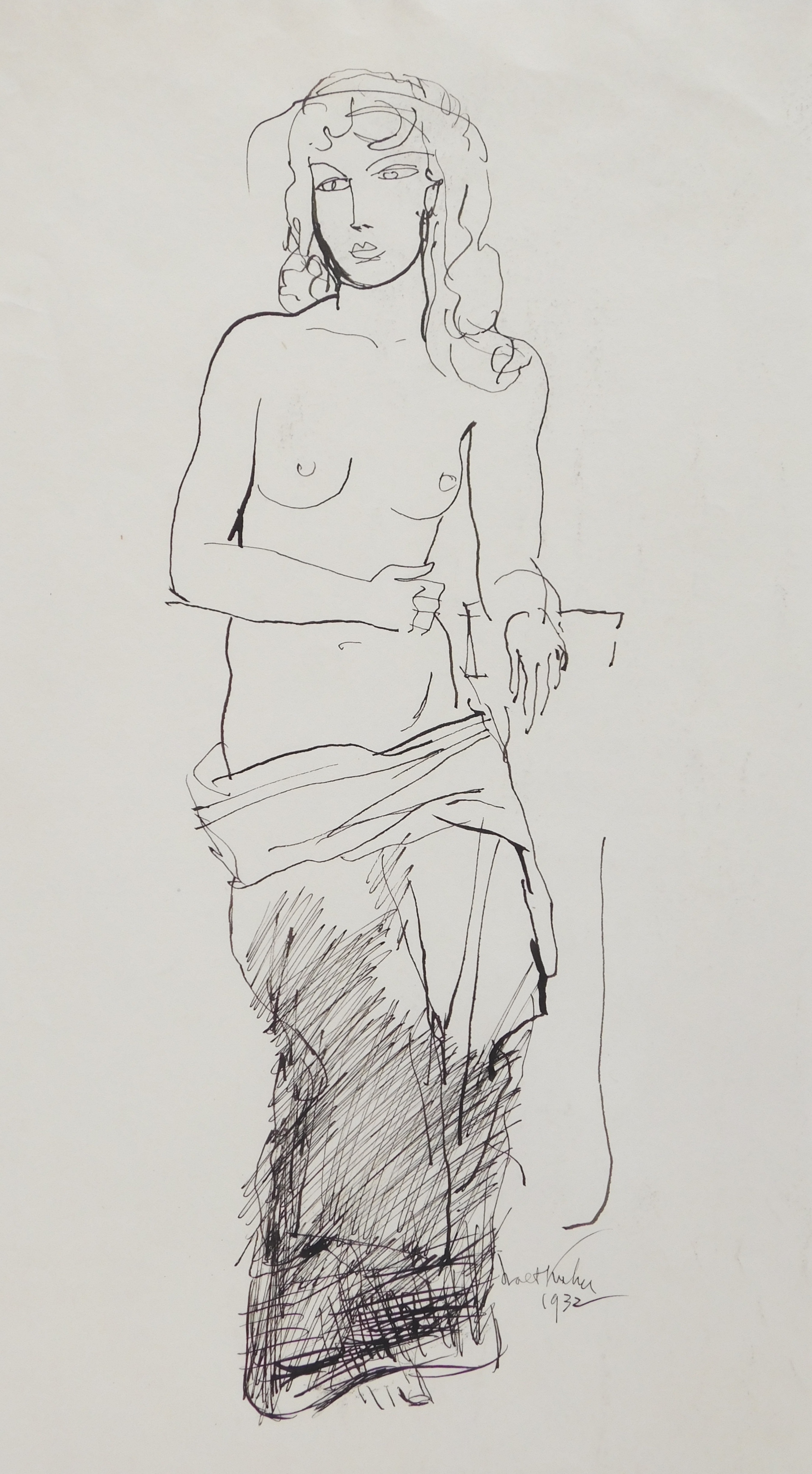 Appraisal: Walt Kuhn American - Standing Female- pen and ink on