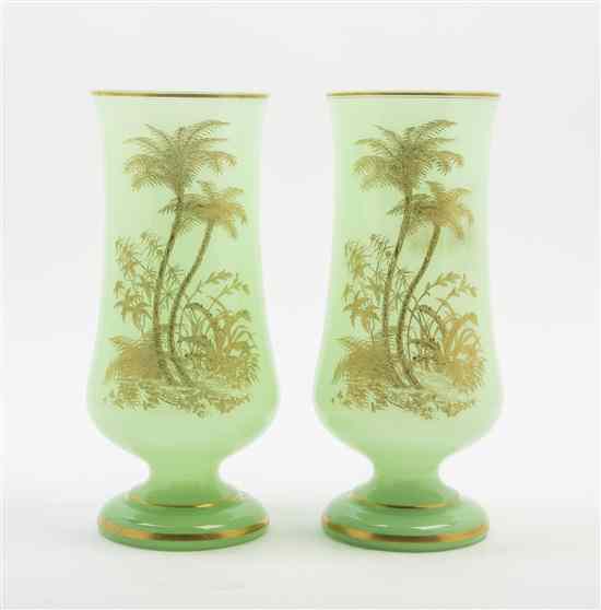 Appraisal: A Pair of French Opaline Glass Garniture Vases of tapering