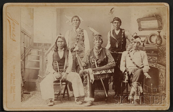 Appraisal: Cabinet Card of Five American Indian Men by Jones Winona