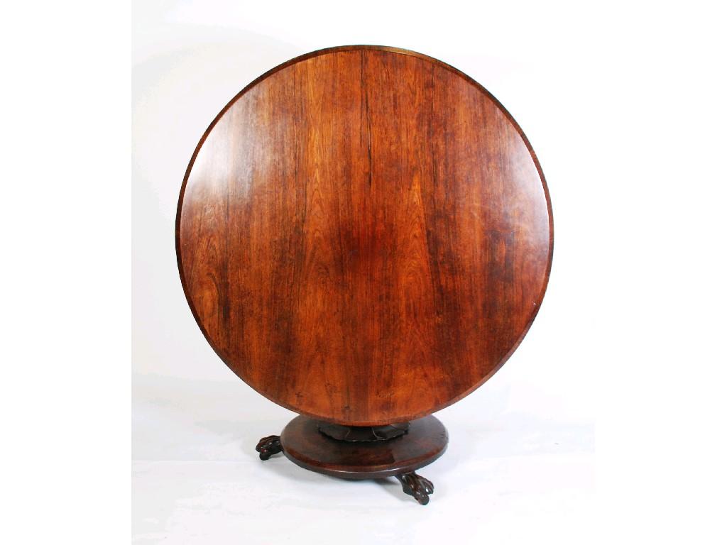 Appraisal: WILLIAM IV ROSEWOOD TILT TOP BREAKFAST TABLE the circular top