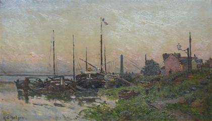 Appraisal: HIPPOLYTE CAMILLE DELPY french - BOATS IN A HARBOR Signed