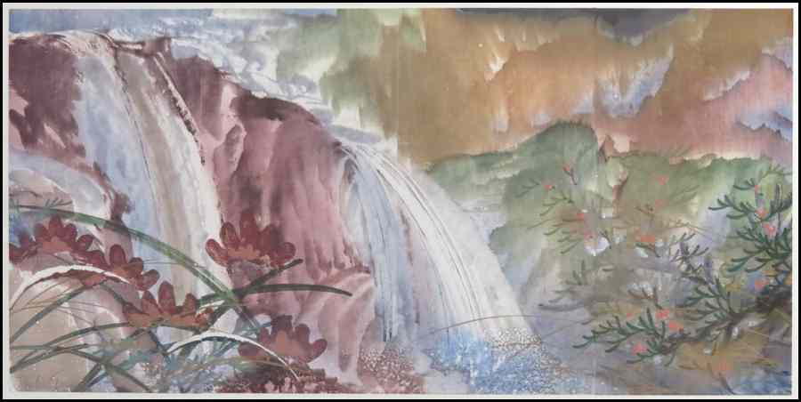 Appraisal: MARTIN GREEN TH CENTURY WATERFALL Mixed media on paper signed