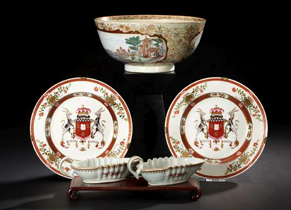 Appraisal: Pair of Chinese Export Armorial Porcelain Sauceboats th century each