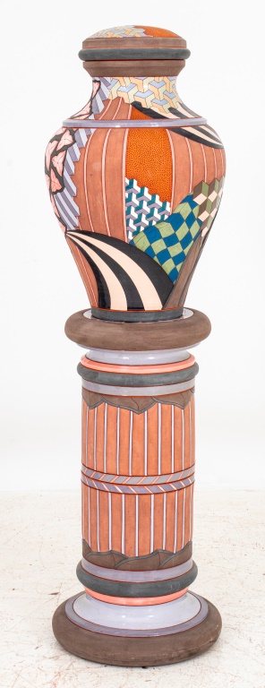 Appraisal: DON CORNETT POSTMODERN TERRACOTTA URN PEDESTAL Don Cornett American XX