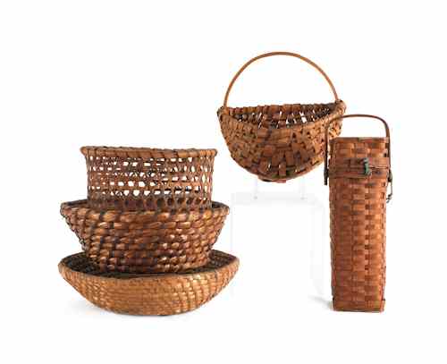 Appraisal: Five miscellaneous baskets th c to include two rye straw