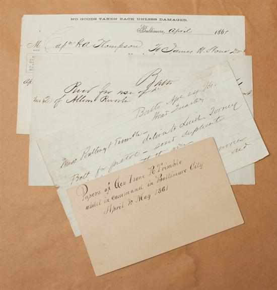 Appraisal: Civil War Ephemera Three hand written receipts associated with civil