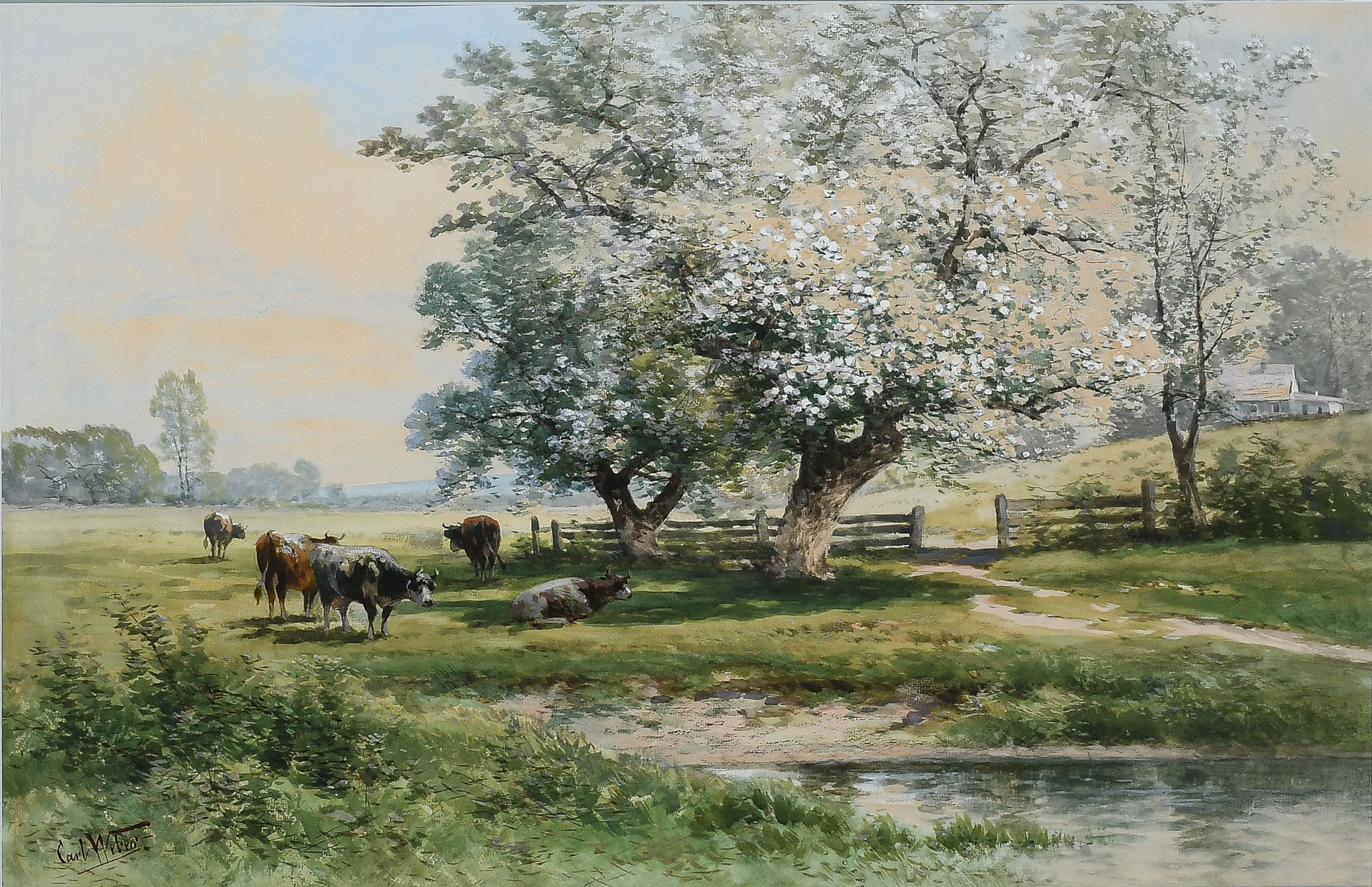 Appraisal: WEBBER Carl American German - Cows Grazing in the Meadow