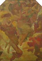 Appraisal: A Monumental Mural circa Aesthetic Movement Title unknown oil on