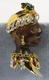 Appraisal: Blackamoor gemstone and k gold clip brooch Blackamoor gemstone and