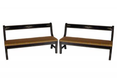 Appraisal: A pair of late Regency hall seats with later ebonised