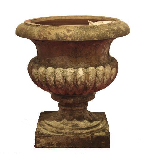 Appraisal: A pair of terracotta urns each with gadrooned body on