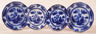 Appraisal: Flow Blue Chapoo Pattern China Plates Four Flow Blue Chapoo