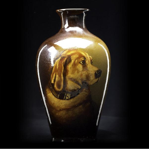 Appraisal: ROSEVILLE Rozane vase finely painted with a dog portrait Some