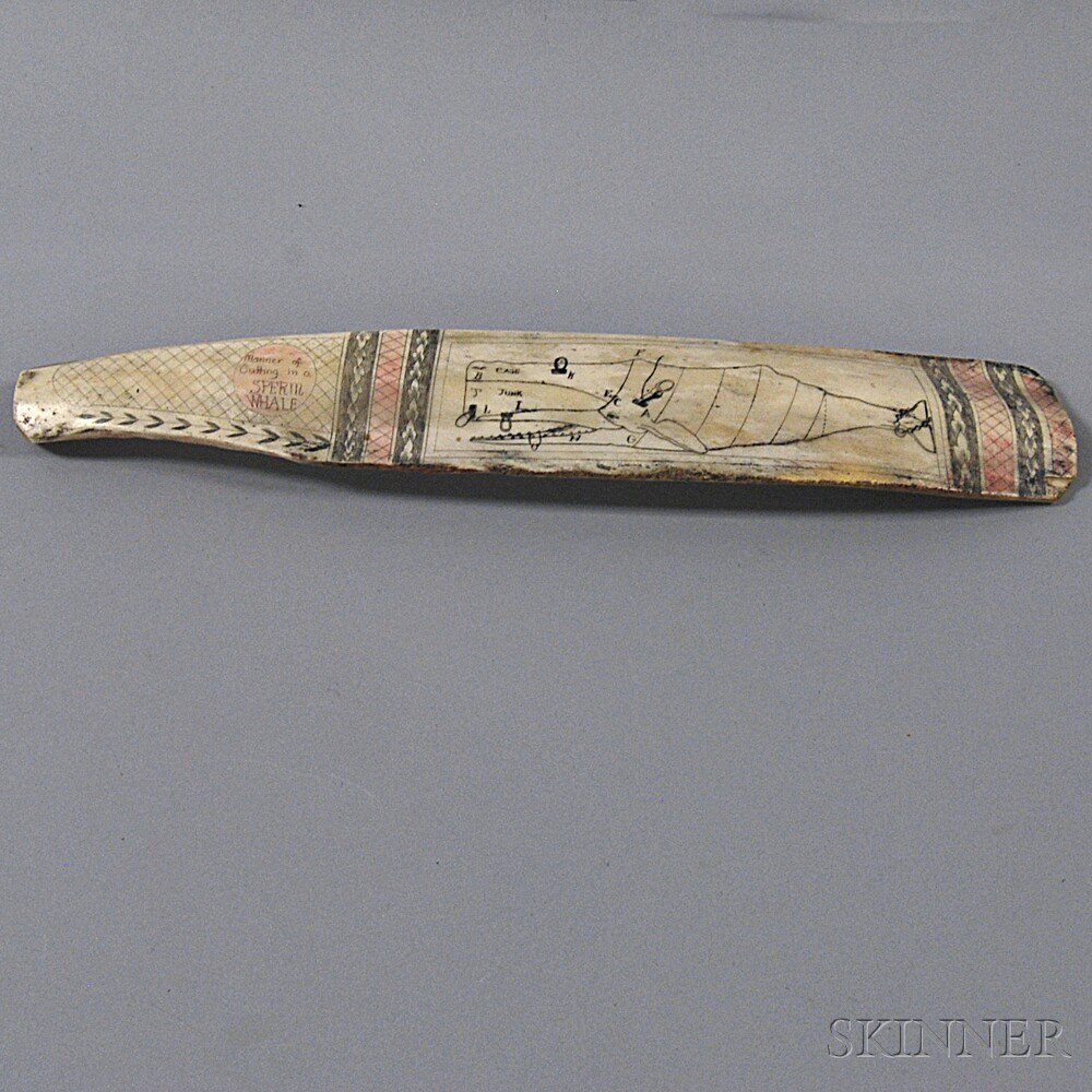 Appraisal: Bone Scrimshaw depicting a whale with foliate banding and medallion