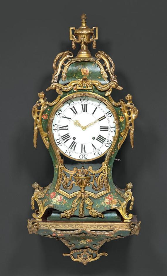 Appraisal: PAINTED CLOCK with plinth Louis XVI Neuchatel circa Wood painted