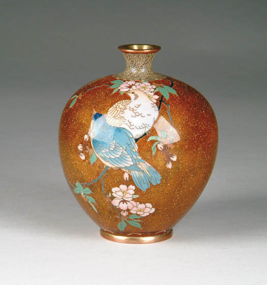 Appraisal: FINE CLOISONN VASE Body with gold stone type background two