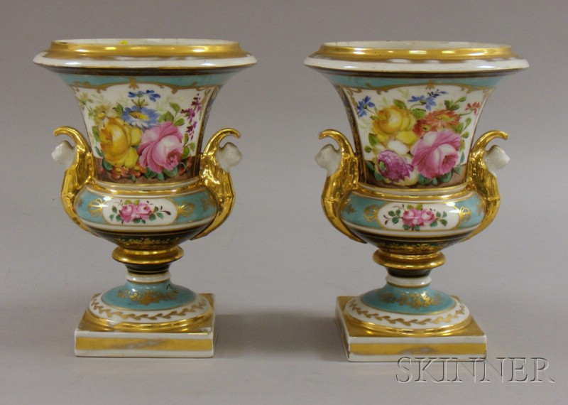 Appraisal: Pair of Paris Porcelain Gilt and Hand-painted Floral Decorated Vases