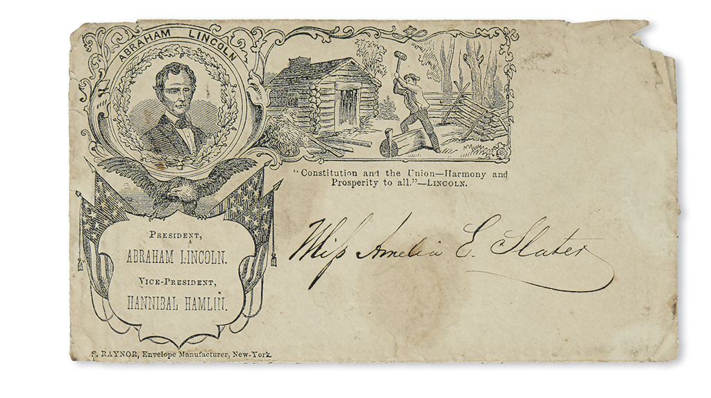 Appraisal: LINCOLN ABRAHAM Postal campaign cover with a beardless Lincoln and