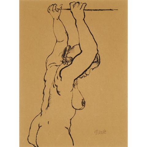 Appraisal: George Grosz - NUDE German Ink drawing on brown paper