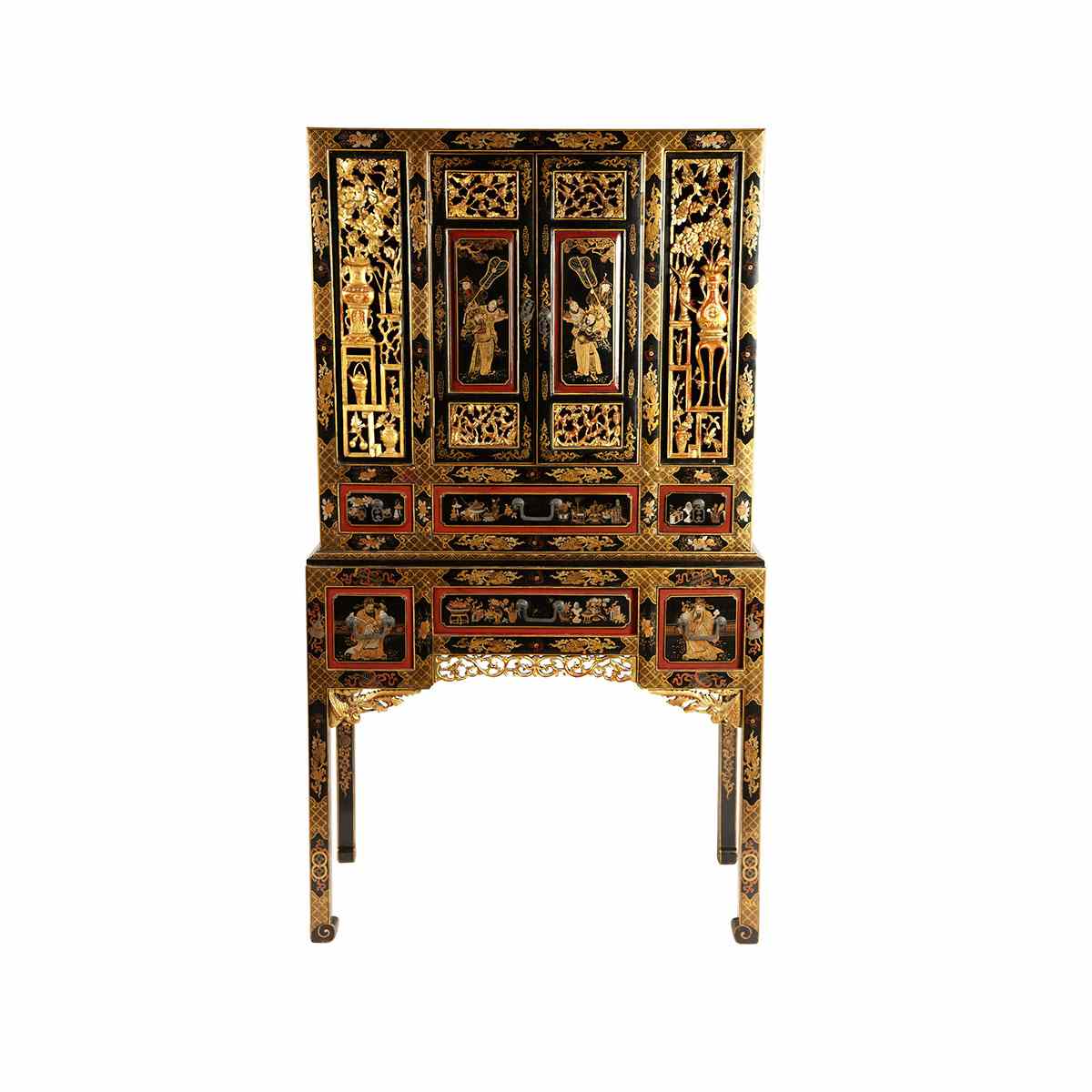 Appraisal: Black Lacquer Cabinet and Stand Of rectangular-form and comprised of