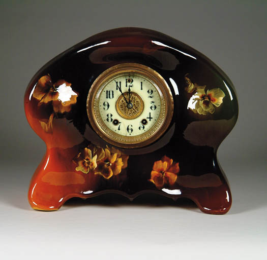 Appraisal: WELLER ART POTTERY LOUWELSA MANTLE CLOCK Clock works marked W