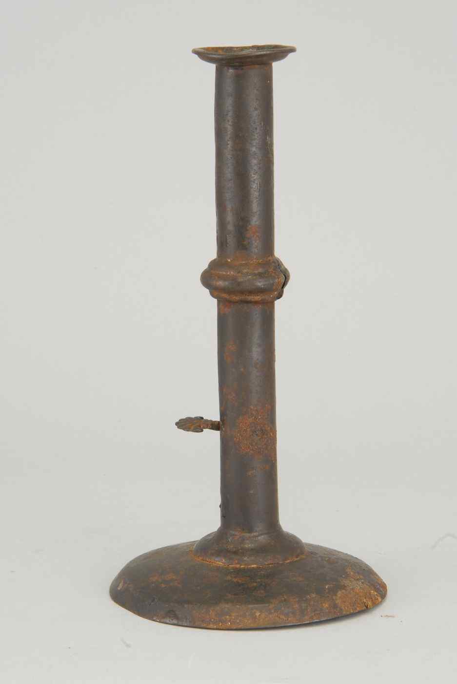 Appraisal: EARLY TIN HOGSCRAPER CANDLESTICKEarly th CenturyBanded center Height ''