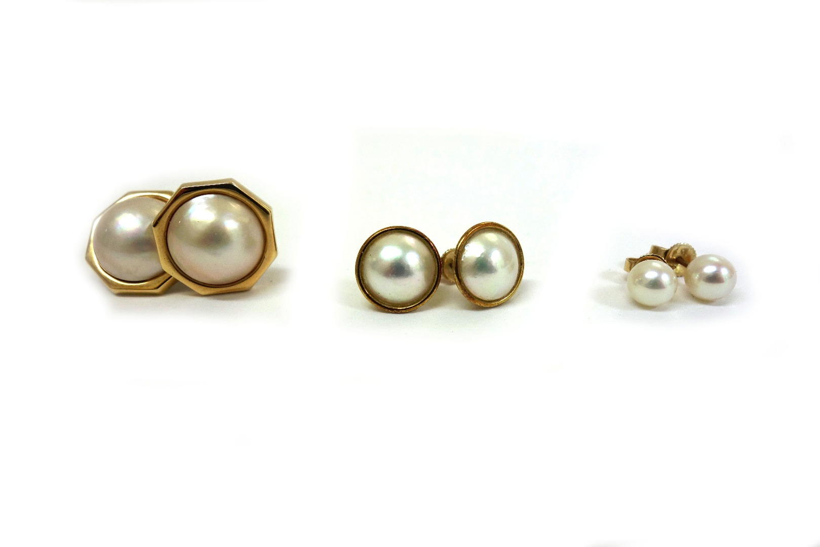 Appraisal: A pair of mabe pearl earrings mm diameter in octagonal