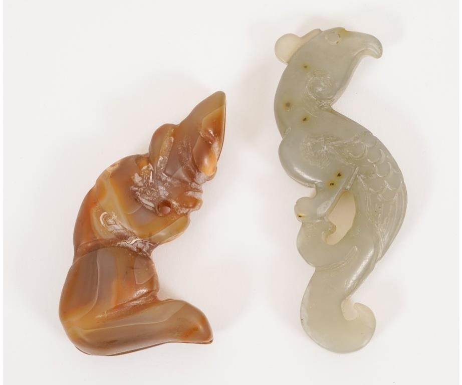 Appraisal: Two Chinese carved jade figures Bird l