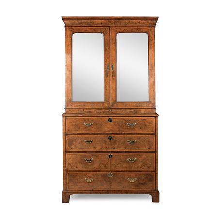 Appraisal: George II Feather Banded Walnut Bureau Bookcase Estimate -