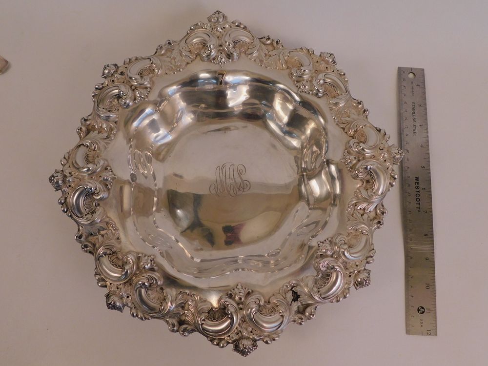 Appraisal: FANCY STERLING BOWL BY SMITH Large floral embossed sterling silver