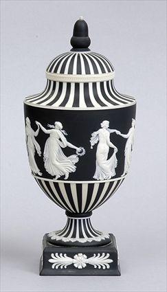 Appraisal: WEDGWOOD BLACK JASPERWARE URN AND COVER Impressed Wedgwood Made in