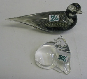 Appraisal: A BACCARAT CRYSTAL CAT AND A MURANO GLASS BIRD FIGURE