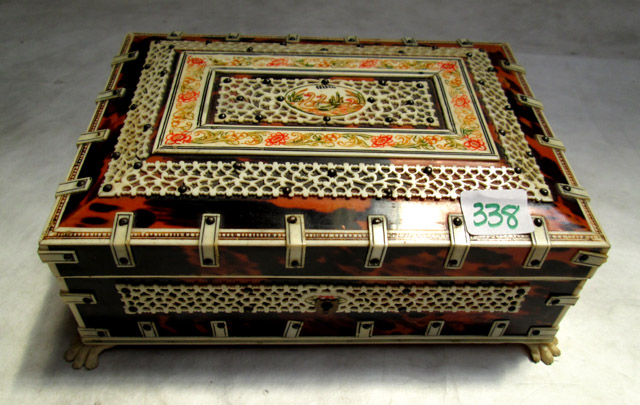 Appraisal: FAUX TORTOISE SHELL HINGE TOP BOX with applied carved and