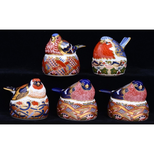 Appraisal: Five Royal Crown Derby Nesting Bird paperweights Goldfinch Bullfinch Bulfinch