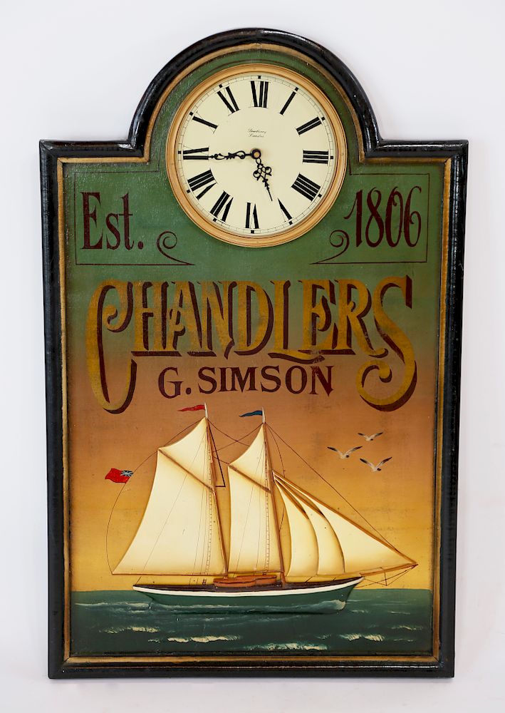 Appraisal: Antique Style Hand-Painted Nautical Trade Sign Clock Exclusive on Bidsquare