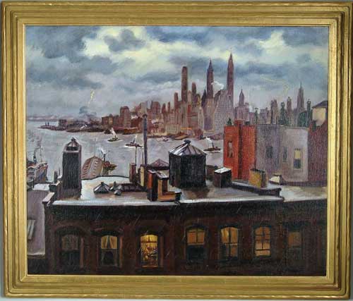 Appraisal: JOHN WILLIAM KENNEDY American STORMY NEW YORK SKYLINE Fabulous oil