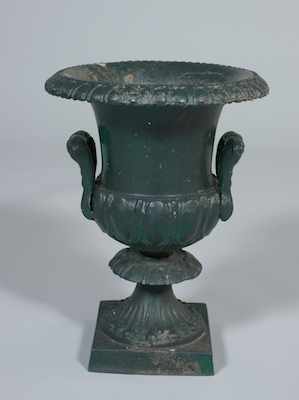 Appraisal: A Single Iron Garden Urn Iron urn with egg and