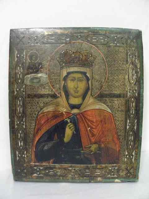 Appraisal: th century hand painted Russian Orthodox icon on wood panel