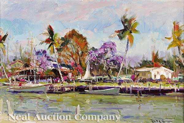 Appraisal: Robert Gruppe American Florida b Palm Trees near Naples oil