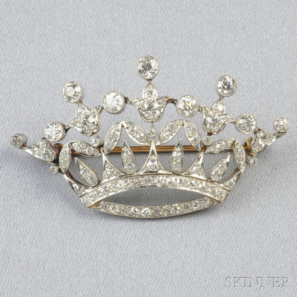 Appraisal: Edwardian Diamond Crown Brooch set with old European- and old