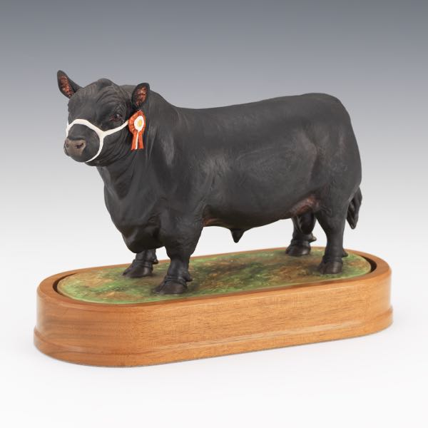 Appraisal: ROYAL WORCESTER DORIS LINDNER PORCELAIN ABERDEEN-ANGUS BULL ON WOODEN STAND