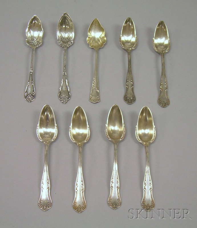 Appraisal: Nine Sterling and Silver Plated Serving Spoons including a set