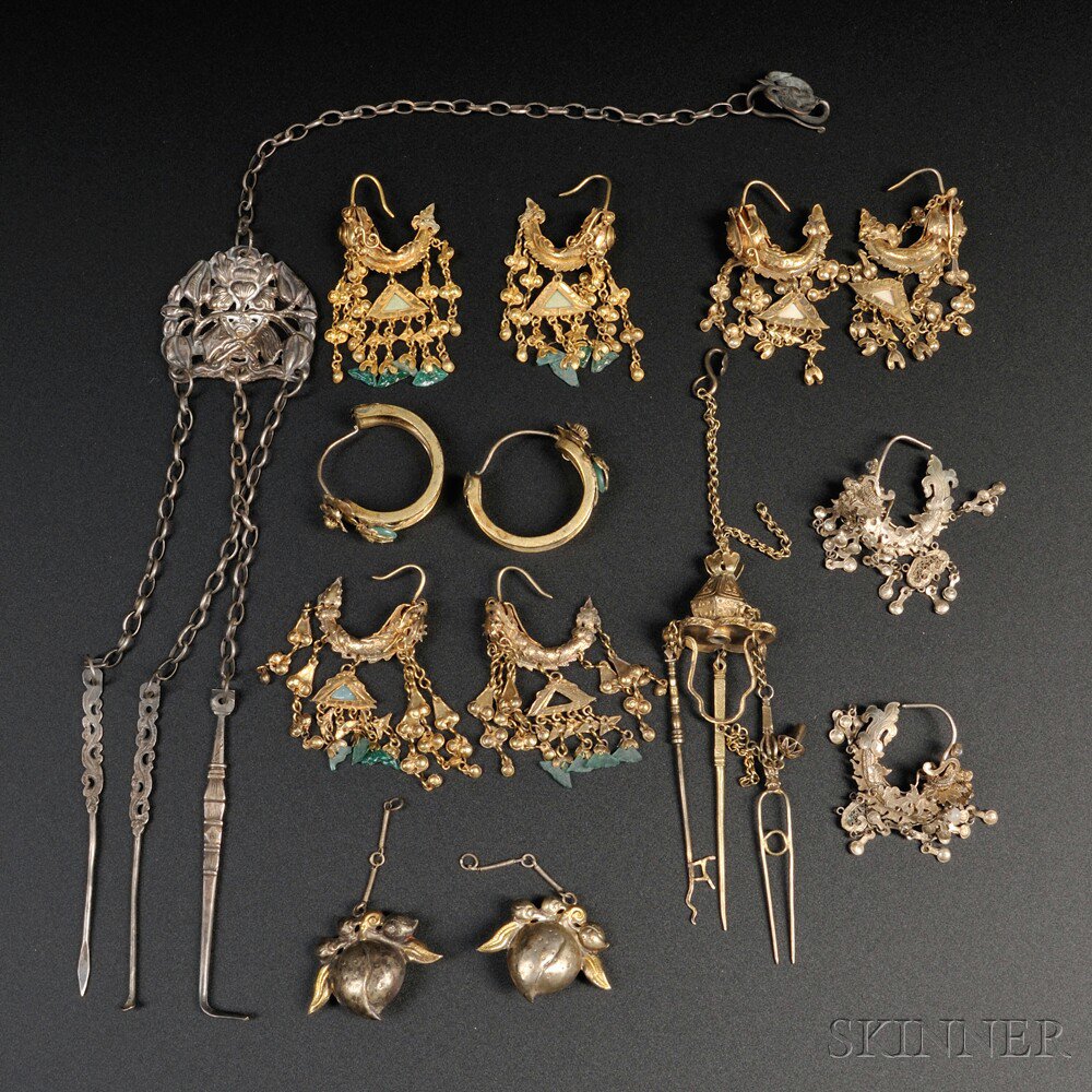 Appraisal: Nine Silvered and Gilt-metal Accessories China th th century including