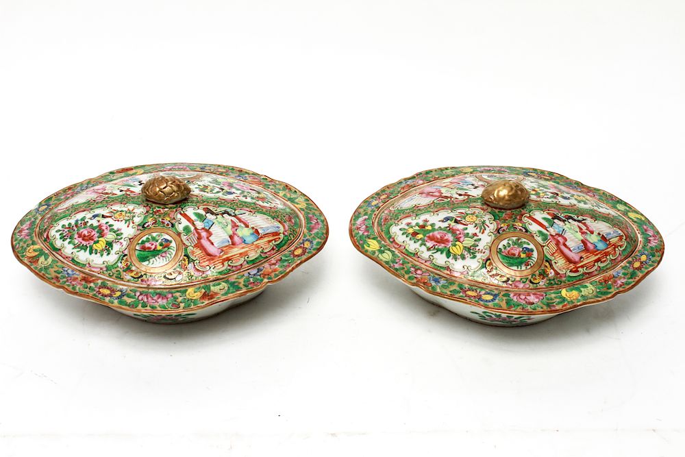 Appraisal: Chinese Export Rose Medallion Covered Dishes Pr Chinese export rose