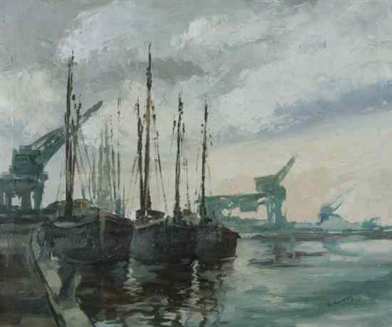 Appraisal: EMILE LAMMERS Belgian - BOATS IN HARBOR signed lower right